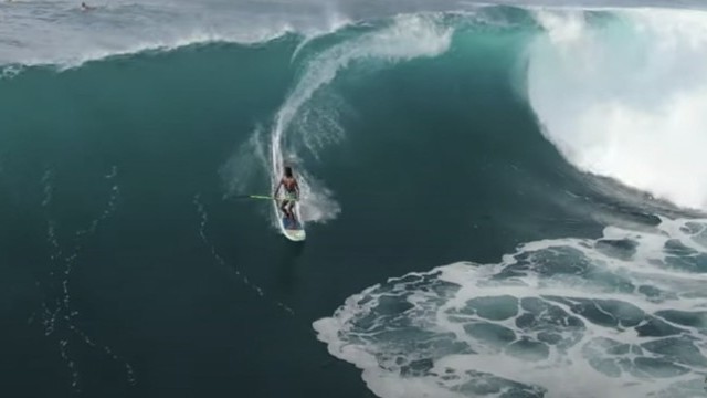 SUP surfing- drone footage of Zane Saenz ripping on big, clean waves