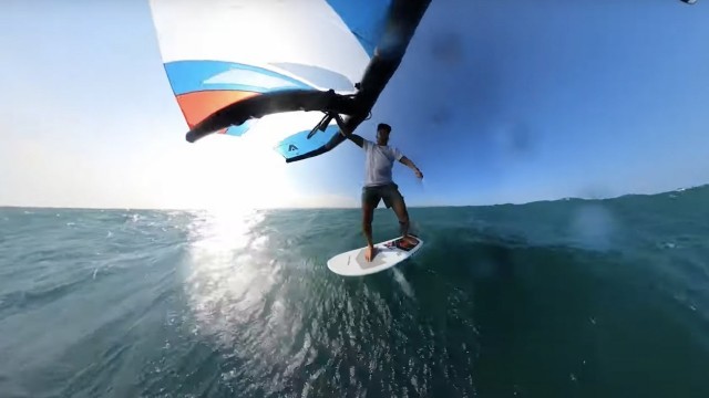 Offshore Prone downwind foiling using kiteboarder as support & Armstrong A-wing