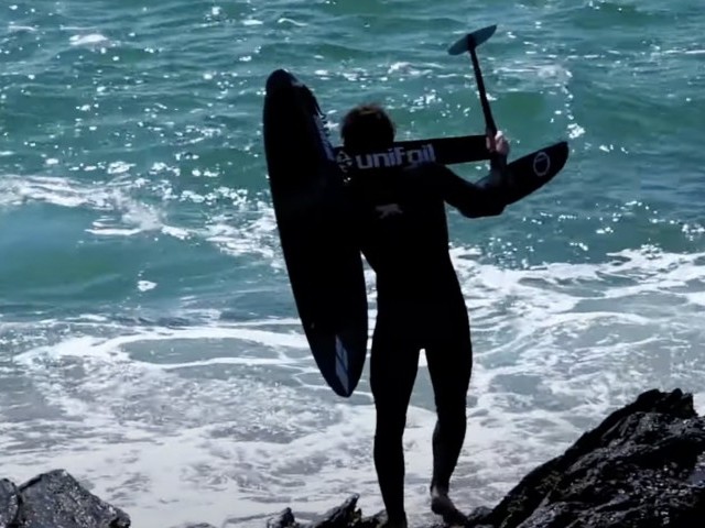 TOMOEARL prone foiling in Cornwall, England May 2022