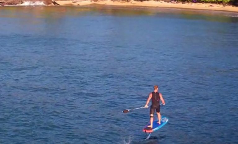 Foil boarding at Sunset in Hawai'i