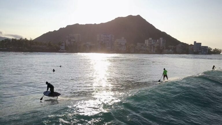Sam Pa'e foiling Waikiki April 2017