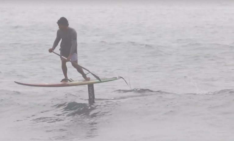 Hobie Team rider Bullet Obra foiling on his Stand Up Surfboard.