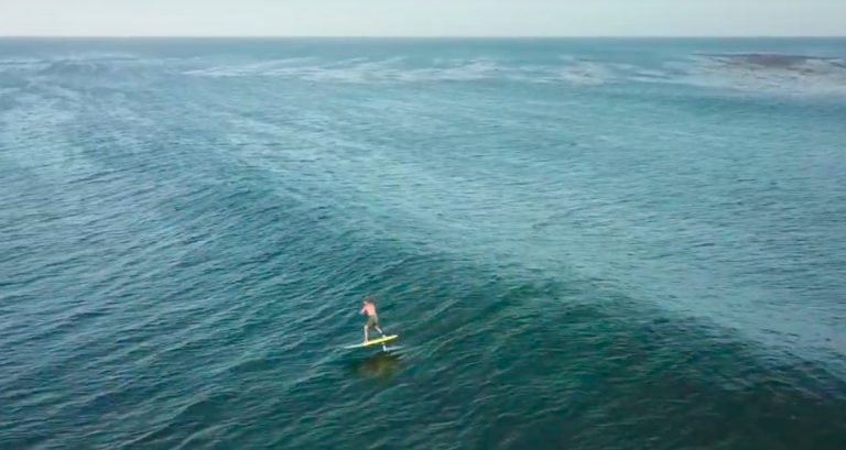 Laird Hamilton flight across Point Dume on his Foil Board 1 min ride