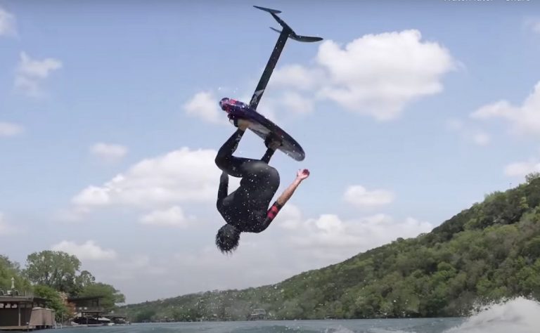 Wake Foiling backflips behind the Malibu M240