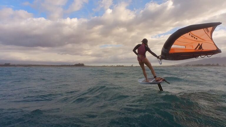 Late winter swell makes for some fun wing foil action on Maui's north shore.