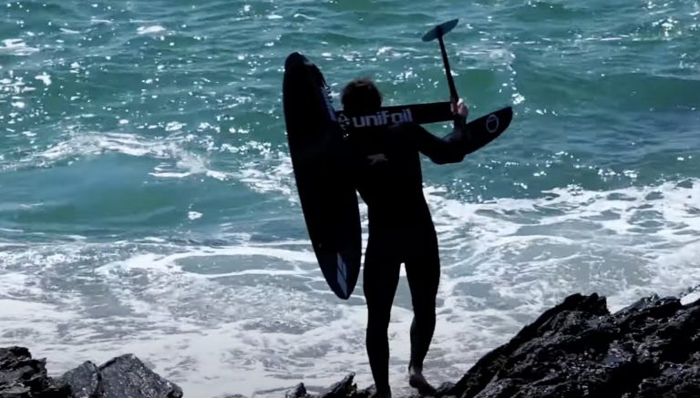 TOMOEARL prone foiling in Cornwall, England May 2022